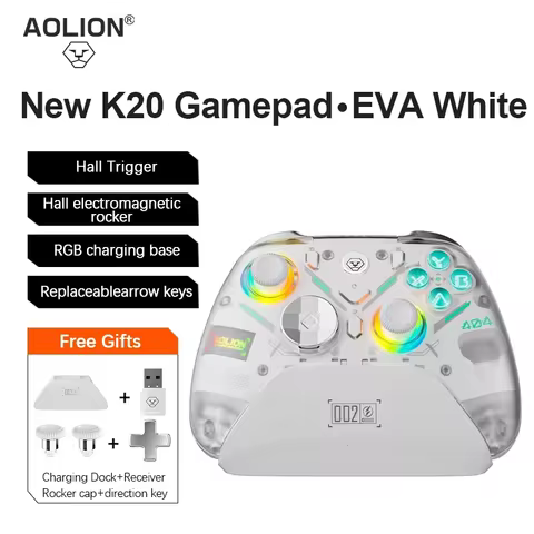 Aolion RGB Wireless Gaming Controller With Charging Dock Gamepad Hall Effect Joystick Trigger K20 Fo