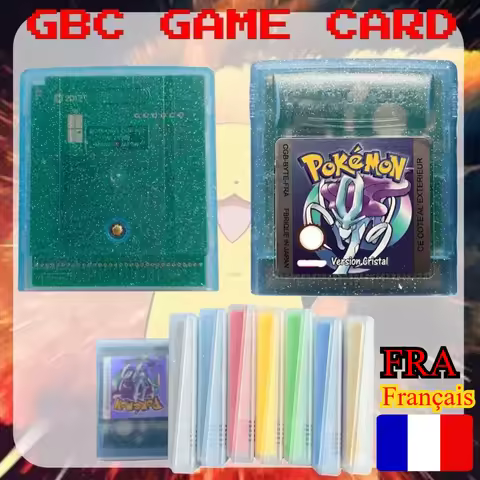 7 Styles French FRA Pokemon GBC Game Cartridge Crystal Gold Silver Red Blue Green Special Pikachu Ed