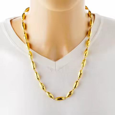 Luxury 24K 9999 Pure Gold real gold Men's solid olive necklace
