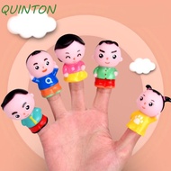 QUINTON Doll Finger Puppet Toy Set, Colorful Montessori Mini Animal Hand Puppet, Fruits Safety Family Teether Chew Toys Dinosaur Finger Puppet Parent-Child