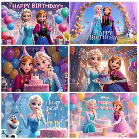 Frozen Elsa Anna Princess Background Banner Girl Birthday Party Decorations Elsa Backdrop Supplies B