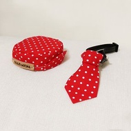 Ella Wang Design Hat 鴨舌帽 + Tie 領帶 寵物 紅色 水玉點 套組