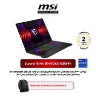 MSI Sword 16 HX B14VGKG-620MY i9-14900HX/16GB DDR5/1TB SSD/16" QHD+ IPS 240HZ/RTX4070/W11H/2YW FOC B