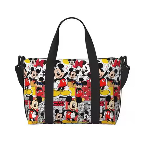 Custom Large M-Mickey M-Mouse Collage Tote Bag for Women Anime Cartoon Shopper Shoulder Gym Beach Tr