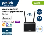 [Home/ Office/ Shop | Double the Speed] Prolink DL-7303 Smart 4G+ LTE CAT6 AC1200 Wireless Wi-Fi Dual-Band Gigabit Router with SIM Slot (With 4x LAN, 1 USB port)