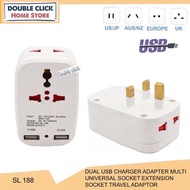 2 Dual USB Charger Multi Adapter 13Amp Multi Universal Socket Adaptor Travel Extension Plug Socket Charger UK 3 Pin Plug