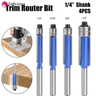 Ladysasa 1/4pcs 1/4" Shank Trim Router Bit with 2 Blade Double Bearing Bits Wood Milling Cutter for 