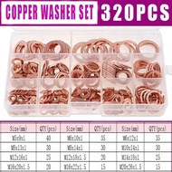 320pcs Copper Washers Set Crush Sealing Washers Flat Ring Sump Plug Oil Seal Gasket Flat Washers Ass