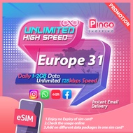 Pakej Data eSIM Eropah 31 Negara📲 | 1-2GB Harian + Kelajuan Tanpa Had 128kbps | Tiada Luput | Pelanc