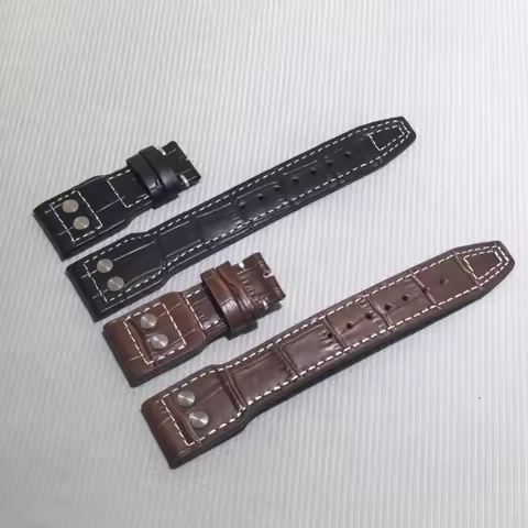 Genuine Leather Rivet Watch Strap 22mm for IWC Pilot, Spitfire & Bronze Big Pilot Men's Watch, Black