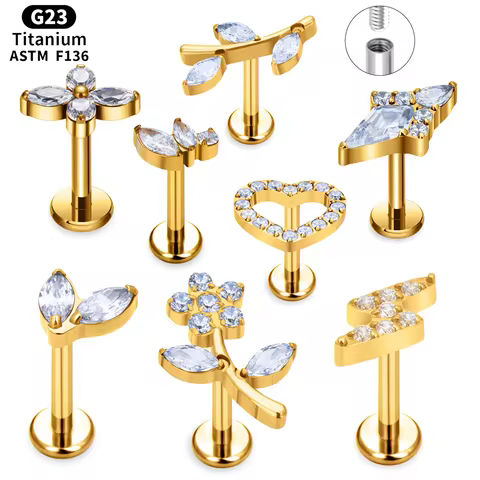 ASTM F136 G23 Titanium Internal Thread Labret Piercing Tragus Cartilage Helix Daith Stud Lightning H
