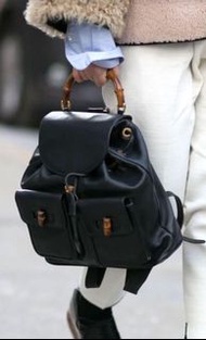 🈹🈹激罕超型全皮黑色 Gucci bamboo black colour unisex men 背包 big large size leather backpack bag 大 背囊 vintage 