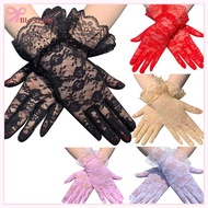 BRED Women Vintage Sheer Short Lace Gloves Wedding Gloves Derby Tea Party Wrist Length Floral Gloves