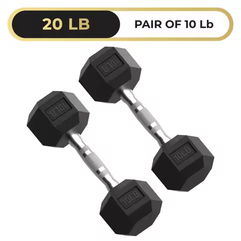 Hex Dumbbell, 10-125 Lb Rubber Encased Exercise & Fitness Dumbbells, Hand Weight for Strength Traini