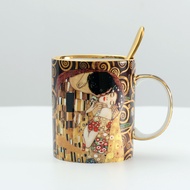 Klimt Kiss Porcelian Mugs Coffee Cups With Spoon Gustav klimt Bone china Wedding Birthday Present Office Drinkware