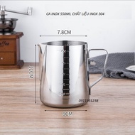 Ca inox đánh sữa (có vạch chia) 350ml - 550ml - 900ml (hàng hịn)