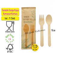 [1 SET] Wooden Cutlery Set Disposable Paper Packaging Food Safe Wooden Cutlery Set