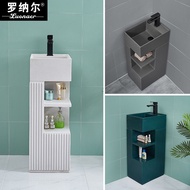 Nordic Narrow Wash Basin Bathroom Stone Plate Integrated Floor Type Wash up Sink Small Apartment Corner Pedestal Basin
