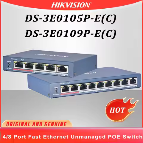 Hikvision Original 4/8 Port Poe Switch 300m Long Range 6KV Surge Protection for IP Camera Video Inte