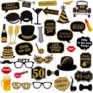 50th Birthday Photo Booth Props - 41 Pcs Black and Gold Funny Birthday Party Decorations for Men & W