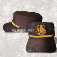 Latest brown security guard cap with yellow trim | Commando security cap | Yellow striped field secu