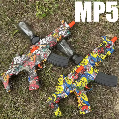 New Mp5 Electric Continuous-Fire Gel Ball Gun 7-8mm with 3.7V Battery and Usb, Two Colors Available,