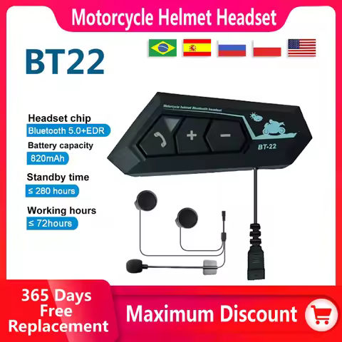 BT22 Motorcycle Helmet Bluetooth Headset Headphone BT5.0 Wireless Moto Handsfree Stereo Earphone MP3