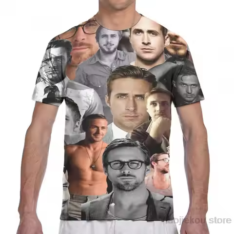 Ryan Gosling Collage Men T-Shirt Women All Over Print Fashion Girl T Shirt Boy Tops Tees Summer Shor