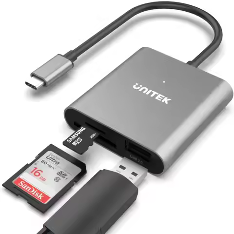Unitek USB C Hub with SD Micro SD TF Card Reader 3-in-1 Aluminum USB 3.1 5Gbps Adapter for MacBook W