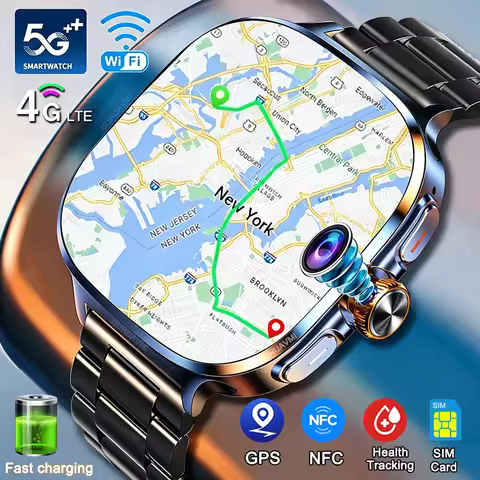 Sim Card 4G 5G Full Netcom Smartwatch 2.4 inch Amoled Screen GPS WIFI Rotating Camera Game App Downl