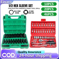 10 20 46PCS 1/2 Inch Long Impact Socket Set Black Deep Box Set Tool Set Socket Wrench Set Tool Conve