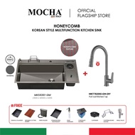 Mocha 100cm Honeycomb Korean Style Multifunction Kitchen Sink with pull out tap combo sink faucet MKS9361-GM sinki dapur