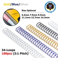 Rayson 100pcs Vòng ràng buộc dây 3: 1 Pitch 69mm-143mm 34-Loop Wire Binder A4 Double Wire O Rings 12