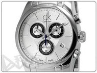 【蘋果小舖】 CK Calvin Klein 凱文克萊時尚三眼計時鋼帶錶-銀#K0K27120 K0K271.20