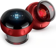 電動刮痧拔罐 - 手部腹部拔罐器 便攜式真空吸痧機 全身可用無線充電大吸力熱敷操盤手穴位刮痧儀-紅色12檔充電呼吸卸壓款