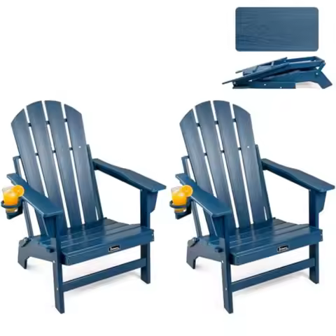 Oversized Folding Adirondack Chair Set of 2 for outdoor use, premium polywood material, classic navy