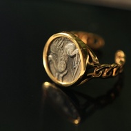 Western European Medieval Hemp Wreath Inlaid Ancient Coin Ring Ancient Greece Embossed Western Europ