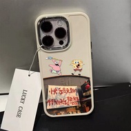 Personalized Creative and Happy Sponge Cartoon Pattern Phone Case Compatible for IPhone11 12 13 14 15 Pro Max 7 8 Plus X XR XS MAX SE 2020 Luxury Soft Shockproof Case