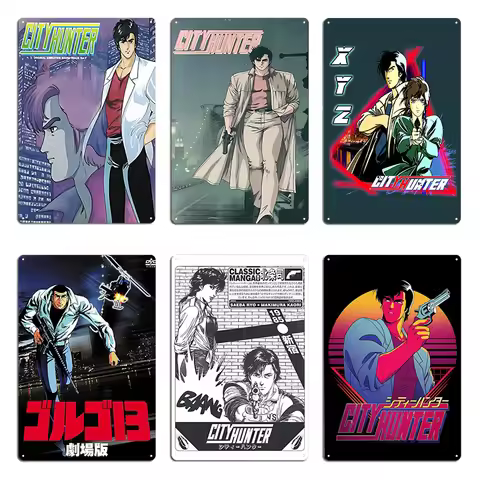 City Hunter Ryo Saeba/Nicky Larson Neon Hunter Metal Signs Retro Garage Funny Cinema Tin Sign Poster