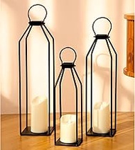 Perfnique Set of 3 Black Metal Lanterns w/ 6hr Timer Flickering Flameless Candles, Modern Farmhouse 