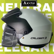 KEITH Cruiser 3 Half Helmet - Grey with Smoke Visor - SIRIM Certified