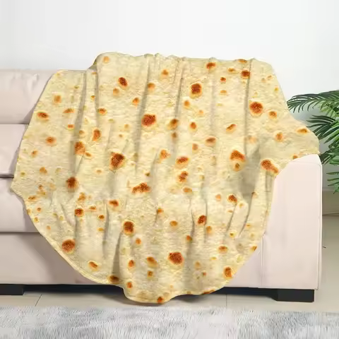 1pc Soft and Warm Mexican Tortilla Print Flannel Blanket for Couch, Sofa, Office, Bed, Camping, and