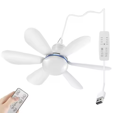 Portable Ceiling Fan With Lights Mini USB Tent Fans for RV, Detachable Fan-Blades DC 5V USB Ceiling 