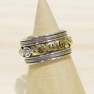 銀革手作 925 純銀 黃銅 六字大明咒 金剛杵 戒指