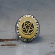 騎自行車者戒指頭骨純銀撒旦星