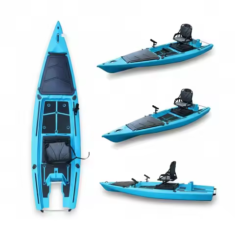 1 Person Fishing Kayak, 13FT HDPE Motorized Kayak, Pedal Drive Single Sit-on-top Kayak, 390x110x33cm