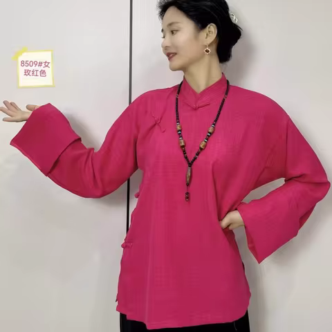 Chinese Xizang Women's Plain Shirt Casual Tibetan Dress