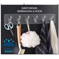 GANTUNGAN Transparent Magic 6 Stick-On Hanger Stick-OnHOOK Multipurpose Hanger/ 6 Nail-FreeHOOK Spec