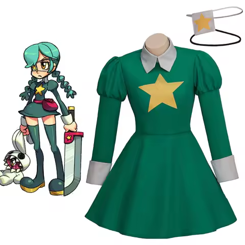 Game Skullgirls Annie Cosplay Costume Women's Green Uniform Dress with Eye-Patch Halloween Party Fig