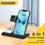 Essager นาฬิกา4 In 1แท่นชาร์จไร้สาย15W ตัวชาร์จไฟสำหรับ iPhone 14 13 12 11 X Apple ดินสอ Airpods Pro ที่ชาร์จแท่นวางมือถือ